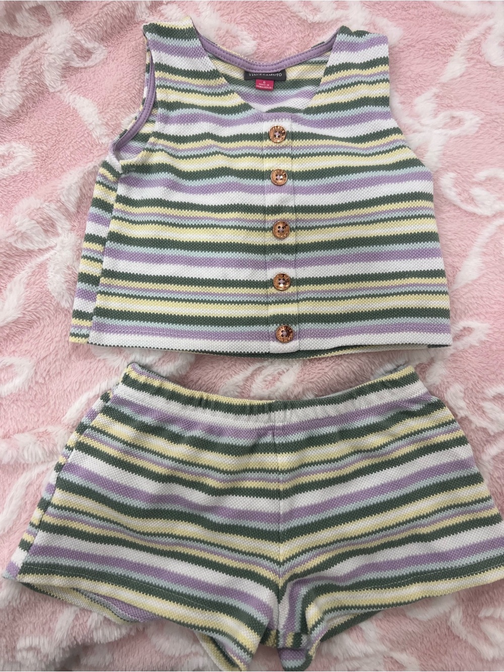 Vince Camuto Striped Knit Tank & Shorts Set - Lavender, Green, Cream, White